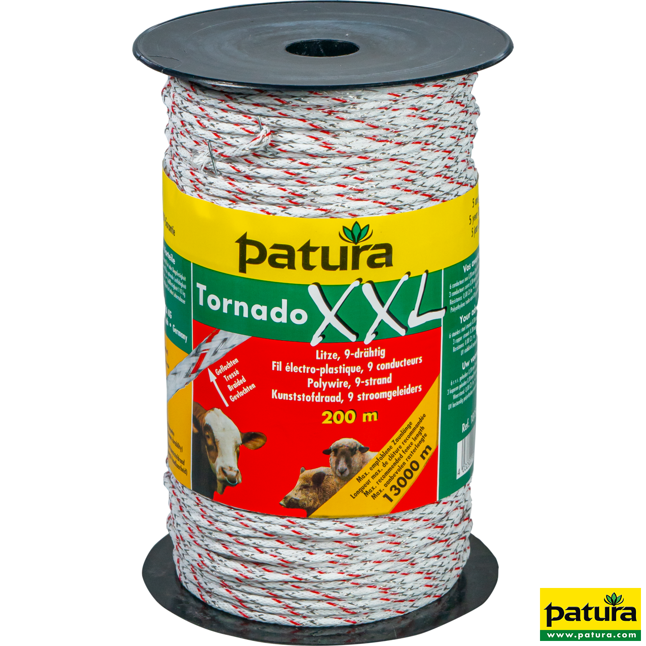 Patura Tornado XXL Litze, 200 m Rolle, weiß-rot