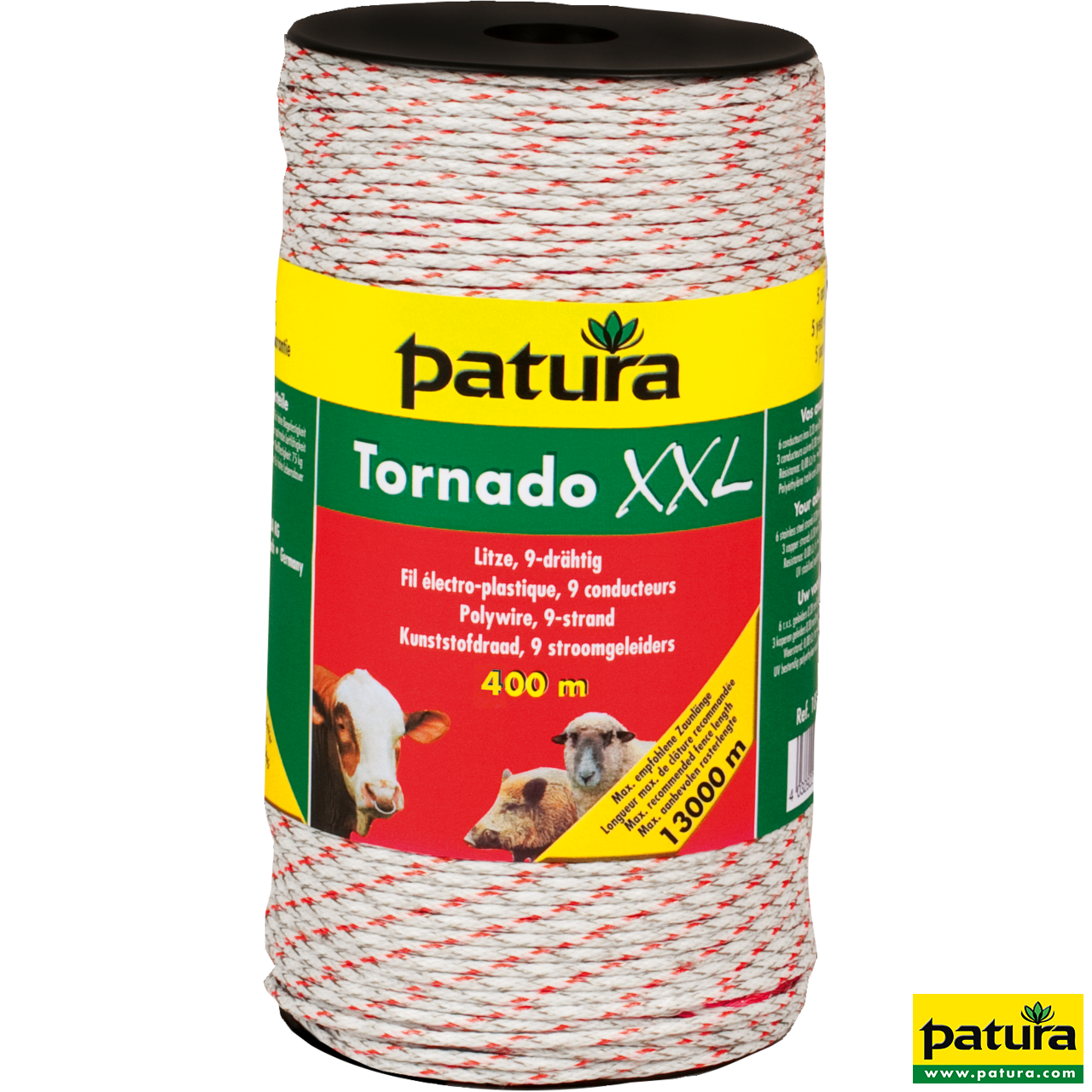 Patura Tornado XXL Litze, 400 m Rolle, weiß-rot