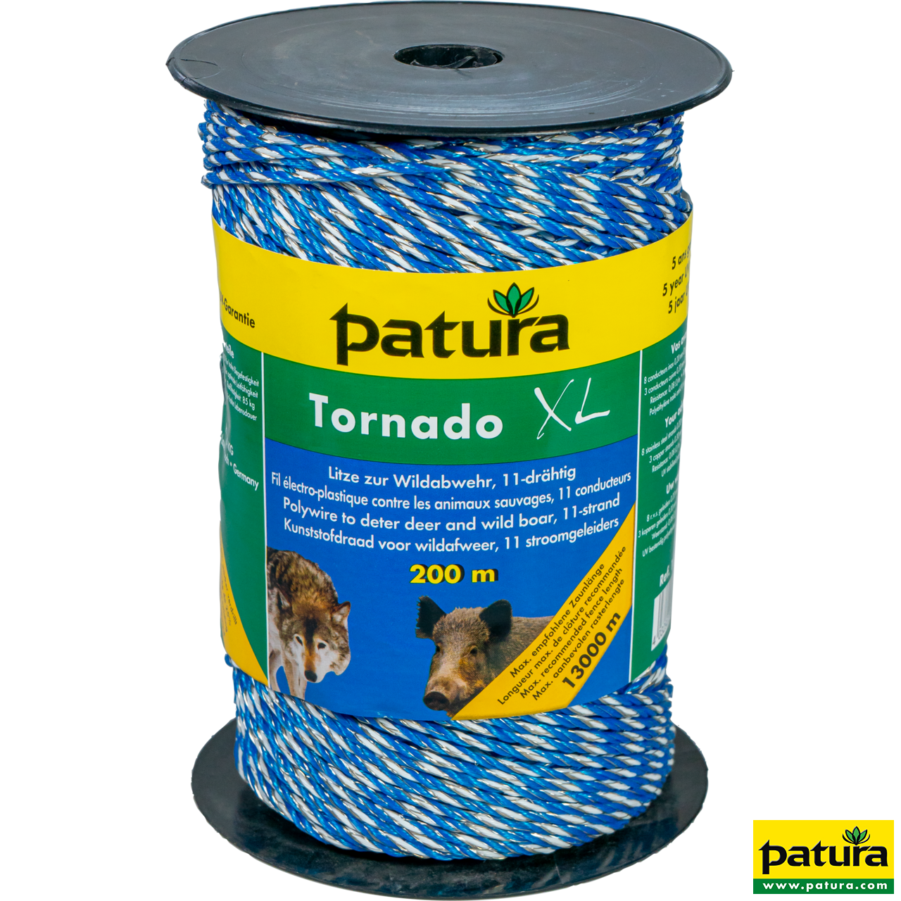 Patura Tornado XL Litze, 200 m Rolle, blau-weiß