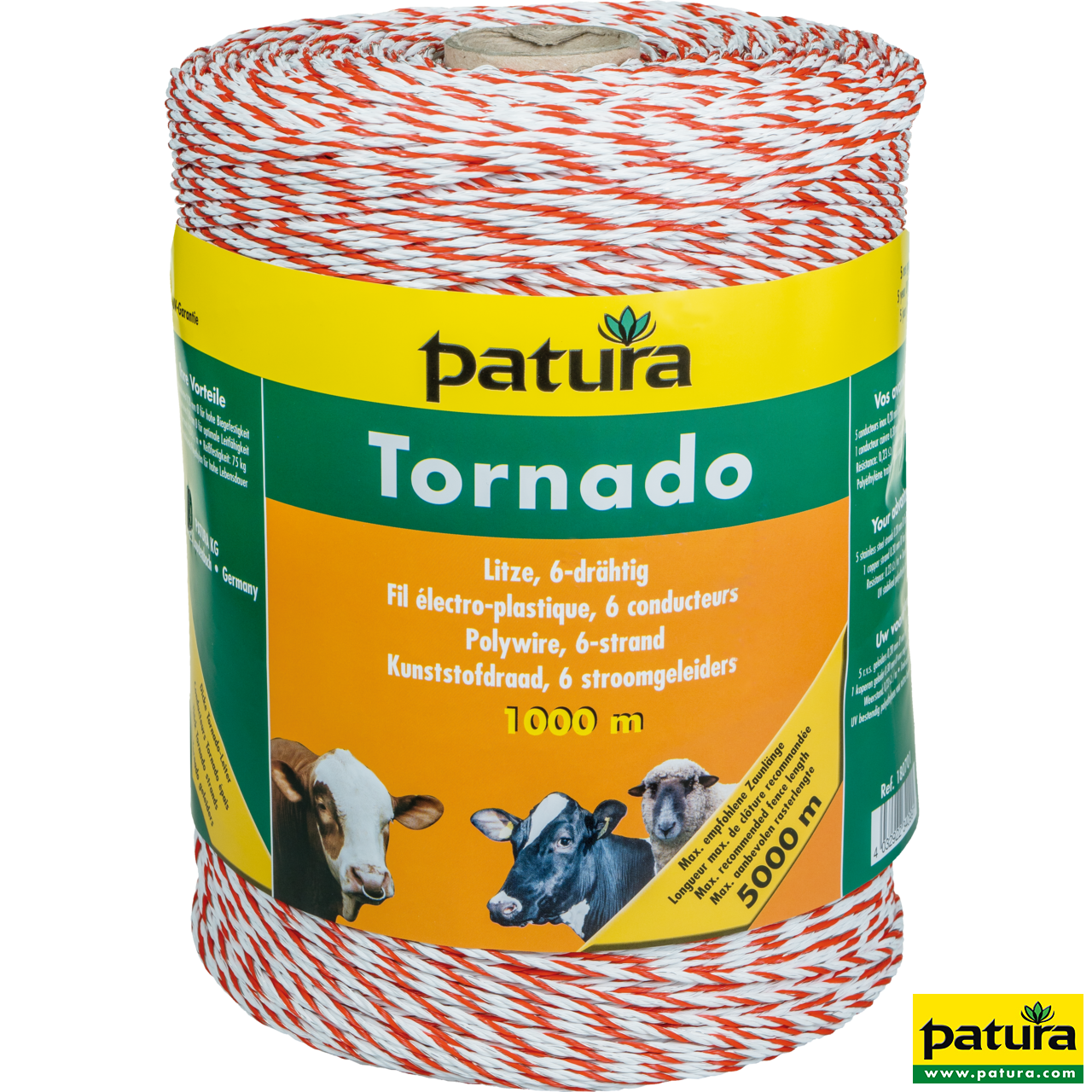 Patura Tornado Litze, 1000 m Rolle, weiß-orange