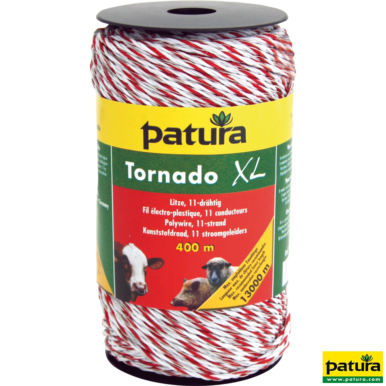Patura Tornado XL Litze, 400 m Rolle, weiß-rot