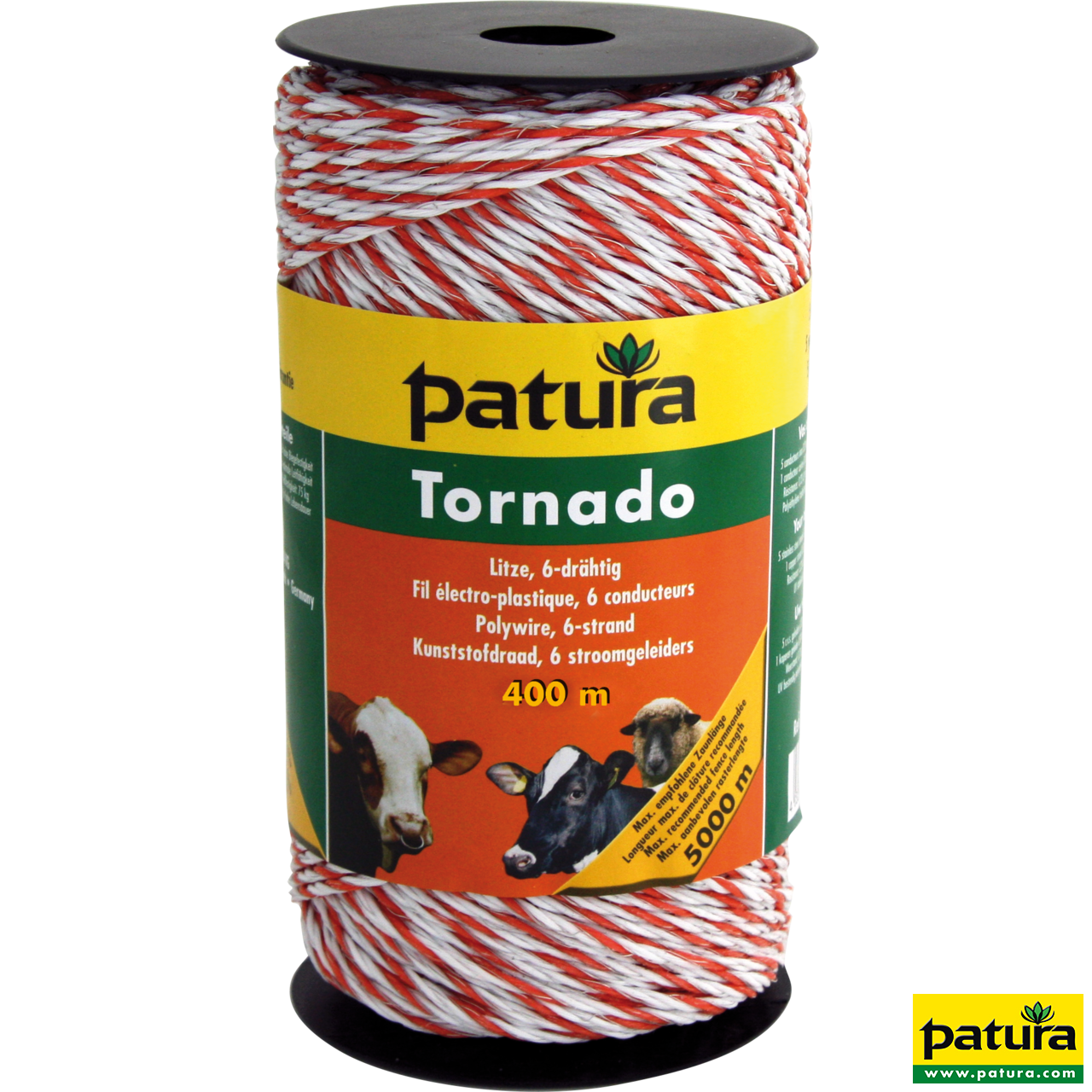 Patura Tornado Litze, 400 m Rolle, weiß-orange